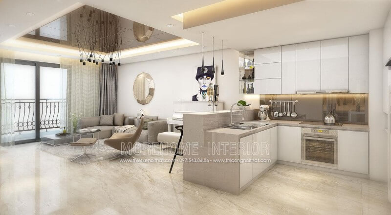 Thiết kế tủ bếp chung cư cao cấp phong cách hiện đại và trẻ trung Thiết kế phòng bếp, tủ bếp đẹp