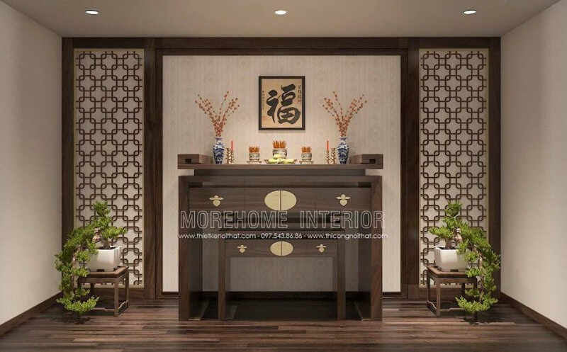 Vách gỗ CNC đẹp, sang trọng cho phòng thờ. Thiết kế chung cư