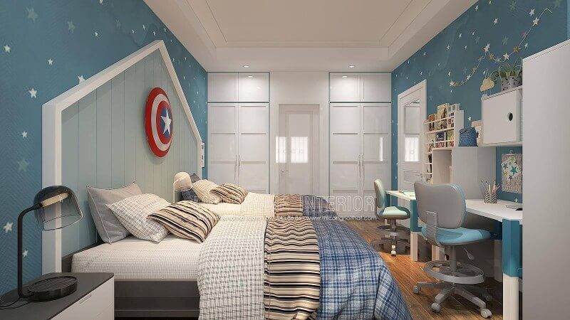 Bạn đang muốn bố trí|bố trí} phòng ngủ với đầy đủ mọi thứ cho 2 cậu con trai từ giường đôi, góc học tập đến tủ quần áo phải đáp ứng đủ cho 2 con và một phòng vệ sinh khép kín thì ý tưởng thiết kế phòng ngủ dành cho 2 bé trai trong biệt thự Vinhomes Imperia Hải Phòng là một gợi ý khá độc đáo.
